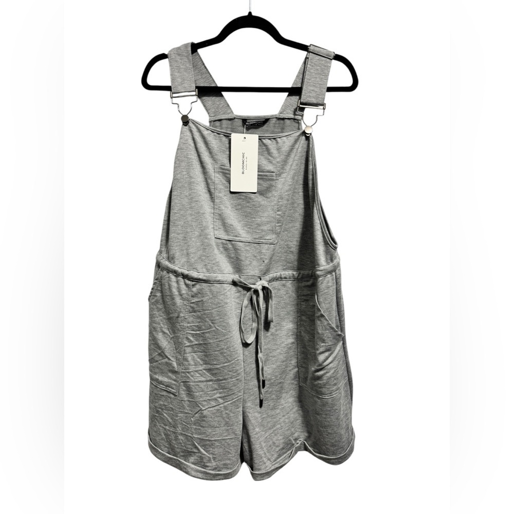 BloomChic Gray Drawstring Overall Shorts - Picture 2 of 11